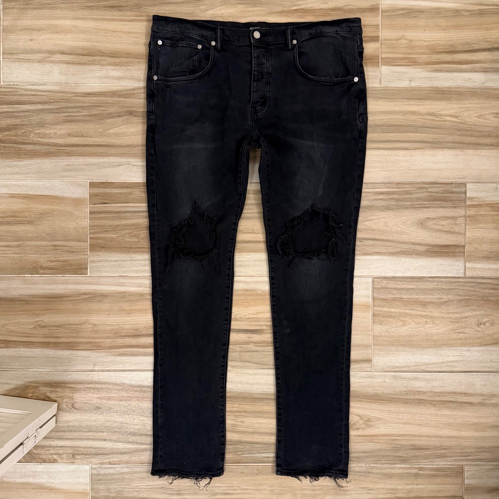 Purple Brand P002 Slim Fit Distressed Black Jeans Mens Size 38 PF2104JNS